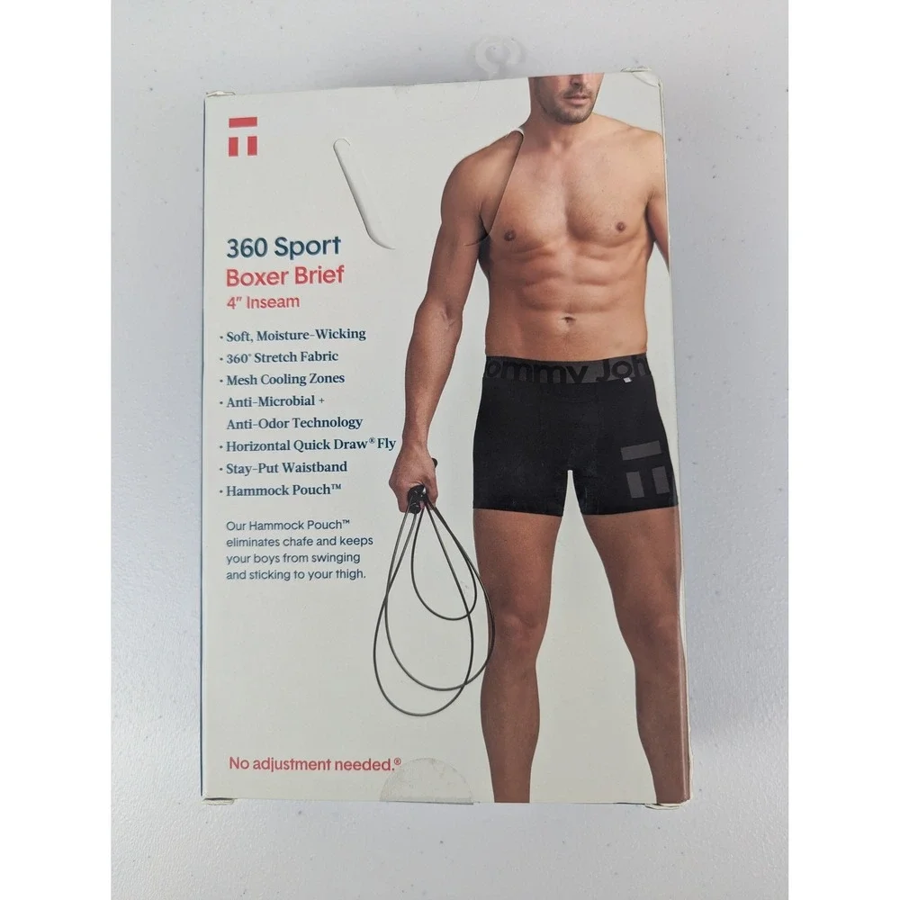 Tommy John Mens Small 2 Pack 360 Sport Boxer Briefs‎ Black 4